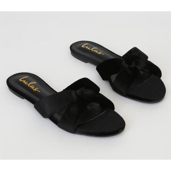 Lulus Size 7.5 Velvet Shadee Knot Slide Sandals Black New - Picture 1 of 8